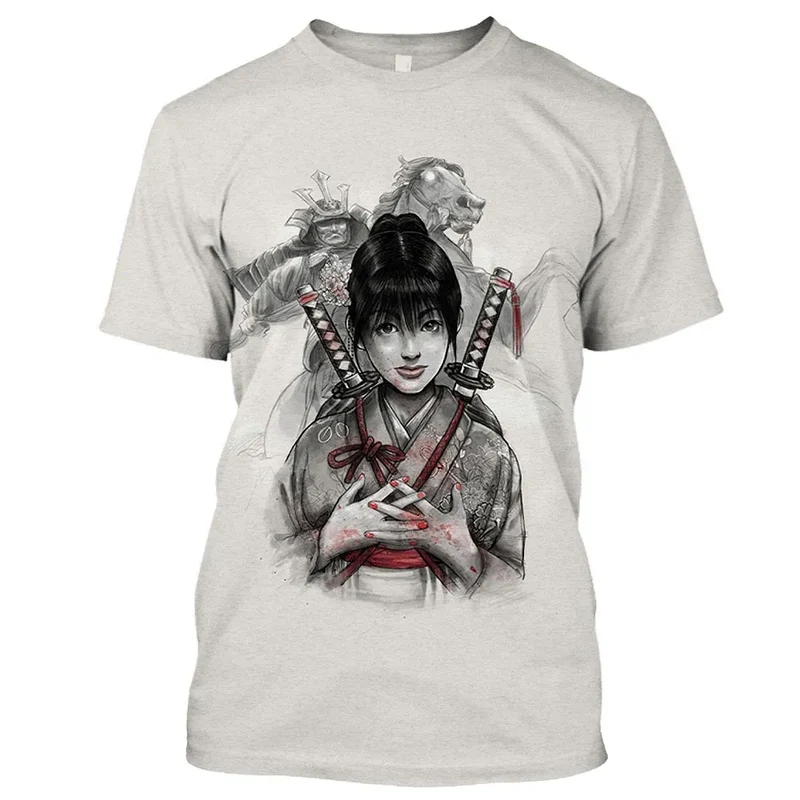 Herren Samurai Oversized 3D T-Shirt Rundhals Unisex Sommer Streetwear