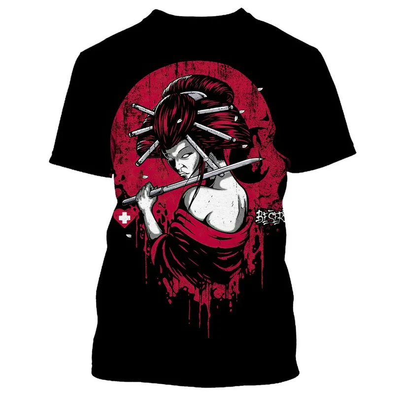 Herren Samurai Oversized 3D T-Shirt Rundhals Unisex Sommer Streetwear