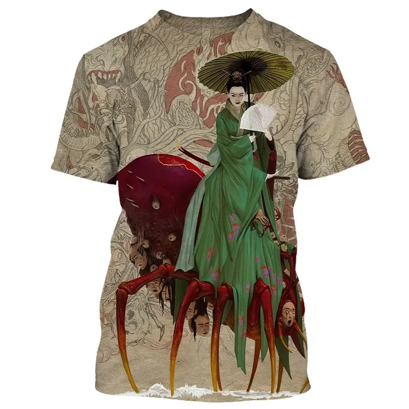 Herren Samurai Oversized 3D T-Shirt Rundhals Unisex Sommer Streetwear