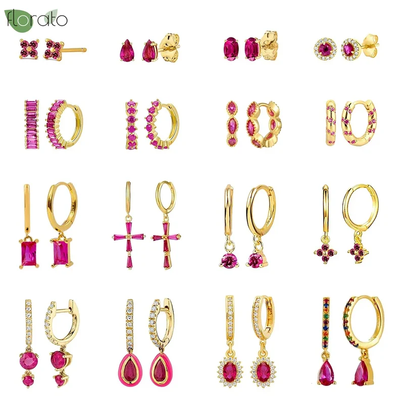 1 Paar Creolen aus 925 sterling Silber Gold Ohrringe Zirkonia Ohrstecker