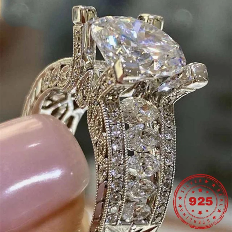 Massiv Sterling Silber 925 Ring filigran Fashion Damenring mit 3A Zirkonia