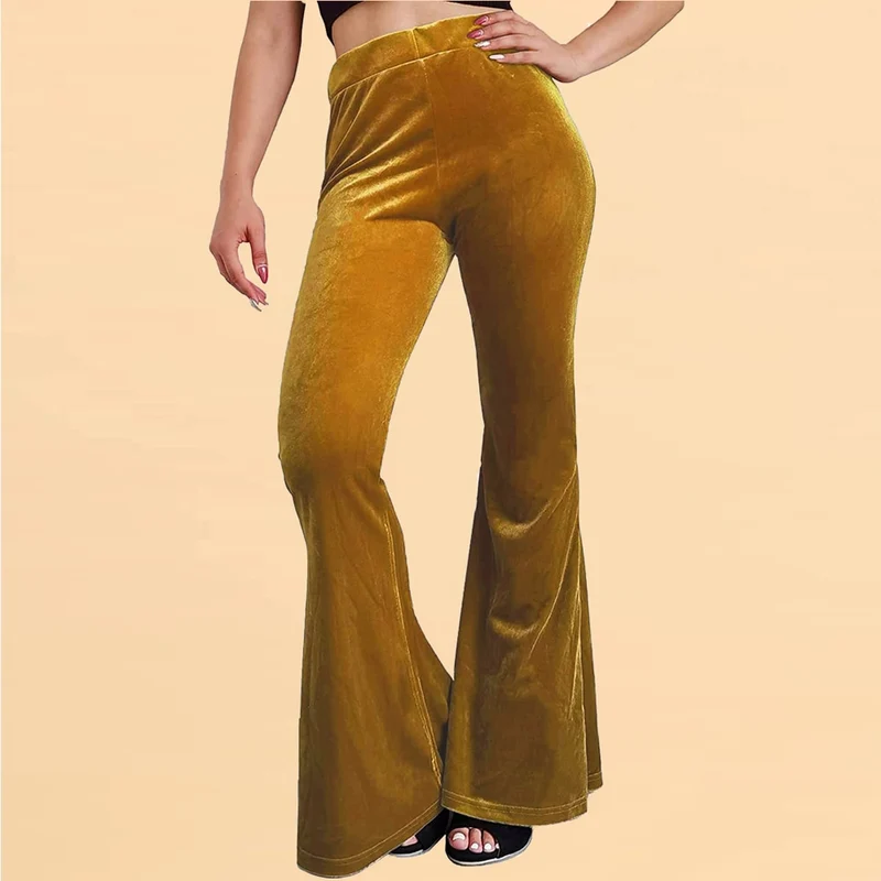 Damen Yoga Hose Bootcut Hüftjeans Samt Schlaghose Hip Retro Flared Leggins