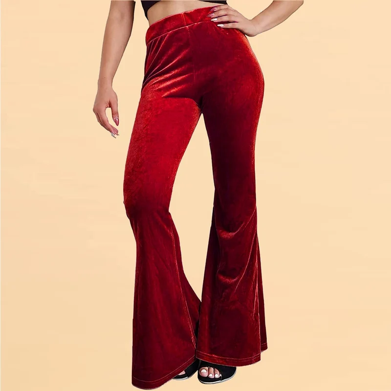 Damen Yoga Hose Bootcut Hüftjeans Samt Schlaghose Hip Retro Flared Leggins