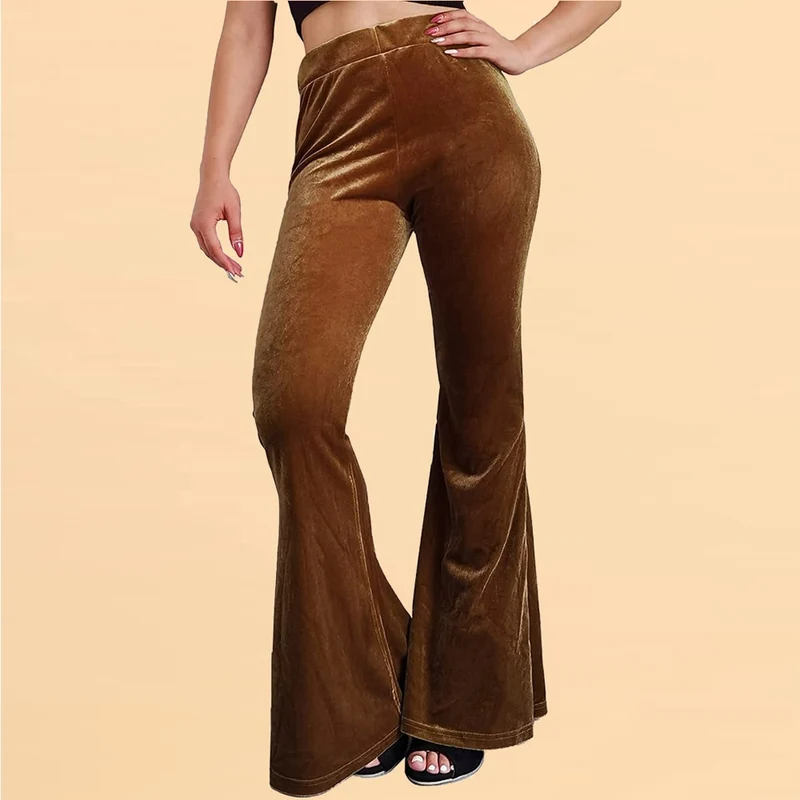 Damen Yoga Hose Bootcut Hüftjeans Samt Schlaghose Hip Retro Flared Leggins