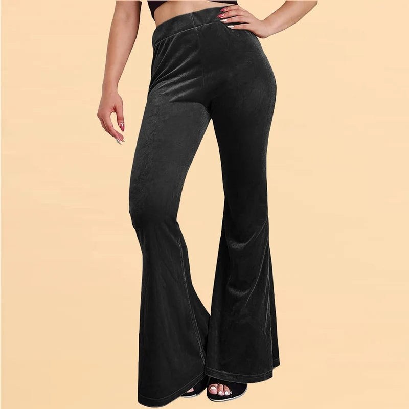 Damen Yoga Hose Bootcut Hüftjeans Samt Schlaghose Hip Retro Flared Leggins
