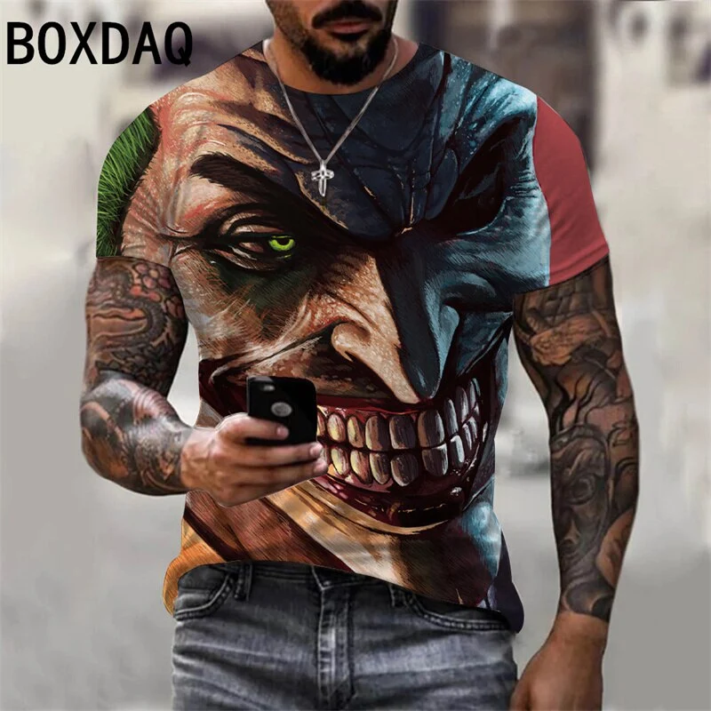 Herren Fashion Vintage Joker 3D T-Shirt Rundhals Unisex Sommer Streetwear