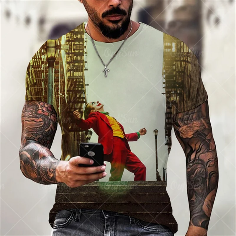 Herren Fashion Vintage Joker 3D T-Shirt Rundhals Unisex Sommer Streetwear