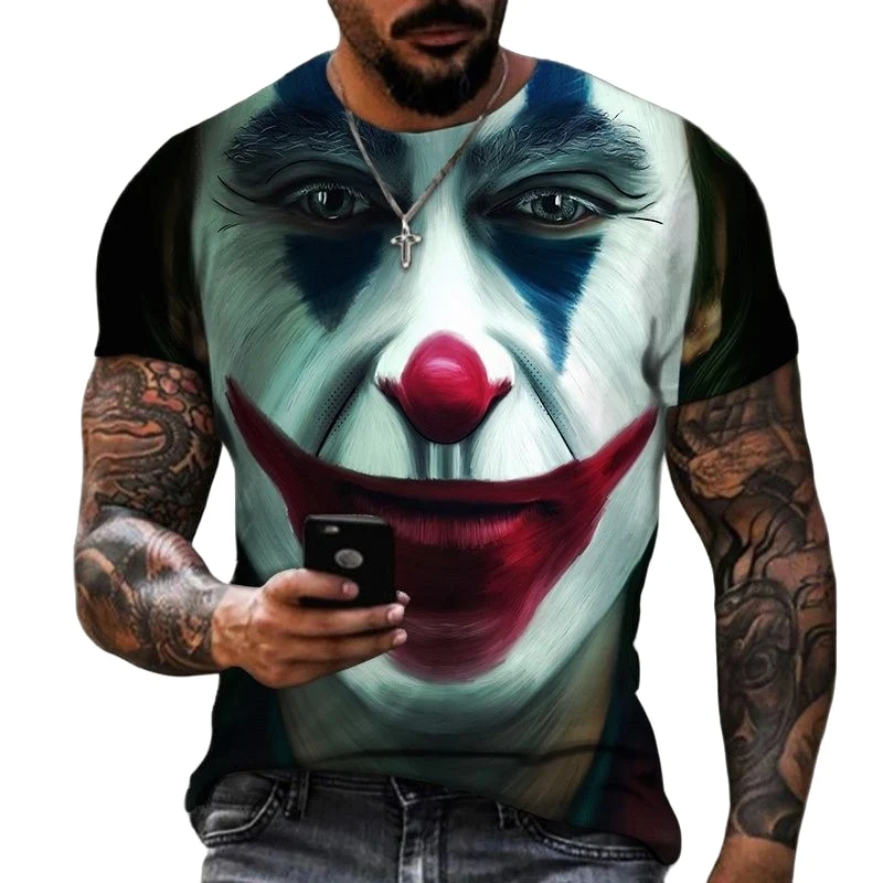 Herren Fashion Vintage Joker 3D T-Shirt Rundhals Unisex Sommer Streetwear