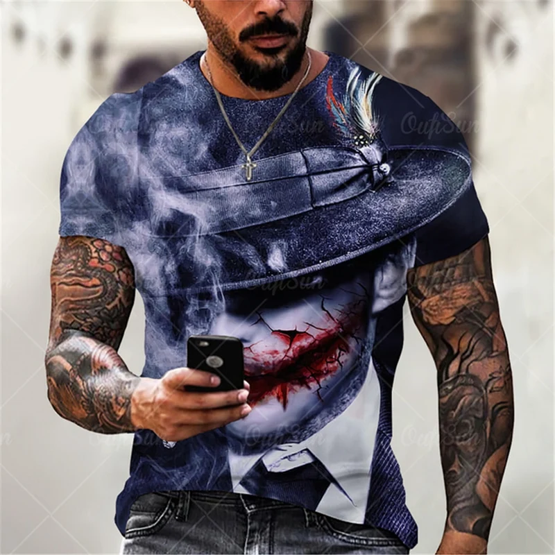Herren Fashion Vintage Joker 3D T-Shirt Rundhals Unisex Sommer Streetwear