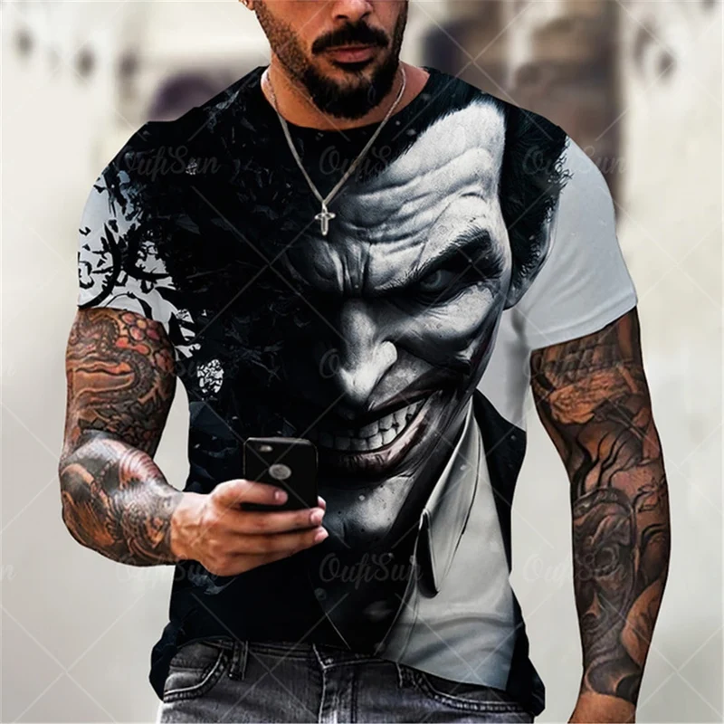 Herren Fashion Vintage Joker 3D T-Shirt Rundhals Unisex Sommer Streetwear