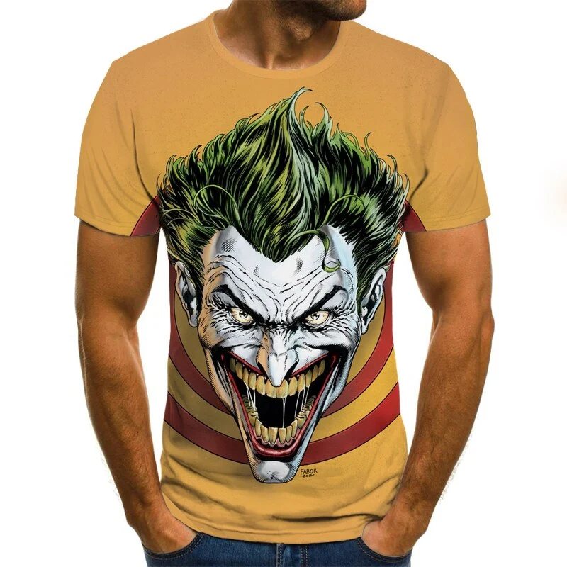 Herren Fashion Vintage Joker 3D T-Shirt Rundhals Unisex Sommer Streetwear
