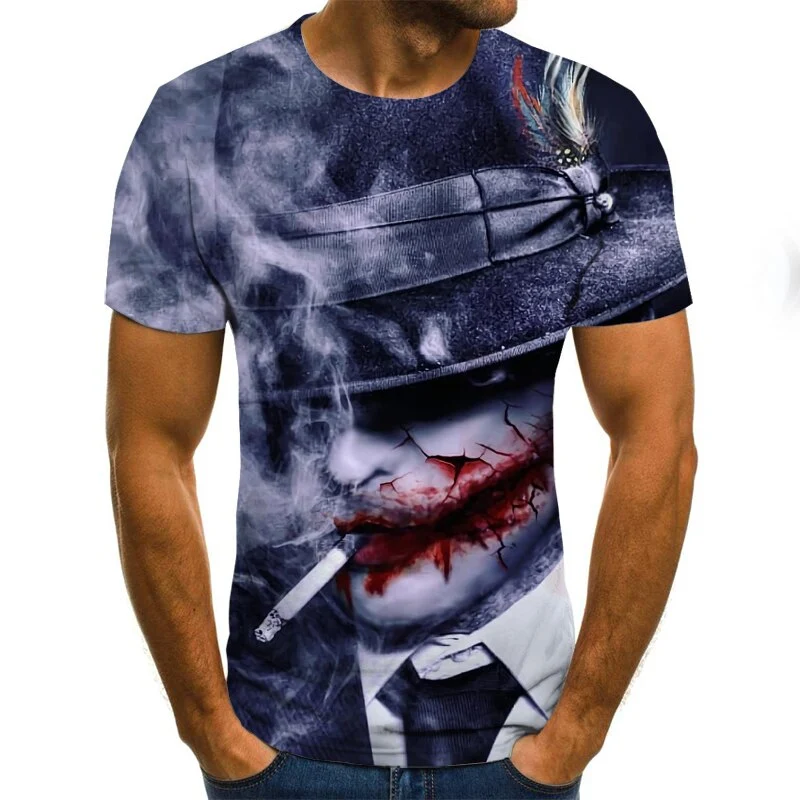 Herren Fashion Vintage Joker 3D T-Shirt Rundhals Unisex Sommer Streetwear