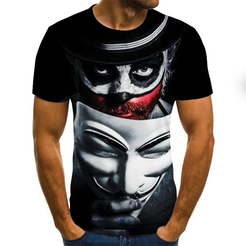 Herren Fashion Vintage Joker 3D T-Shirt Rundhals Unisex Sommer Streetwear