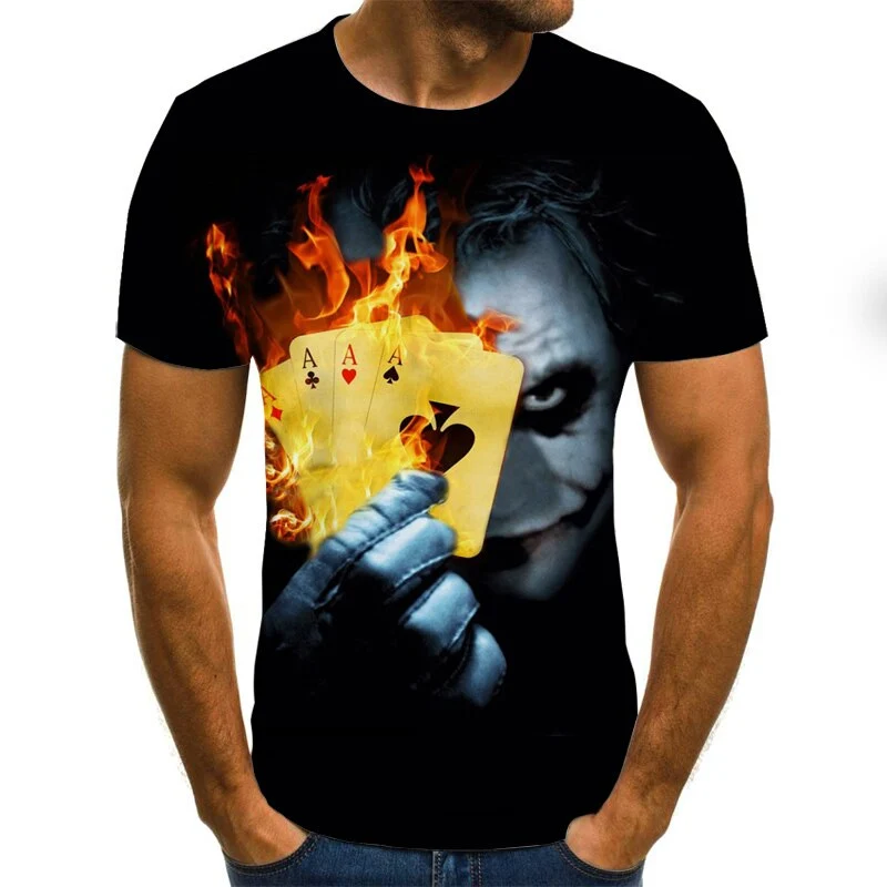 Herren Fashion Vintage Joker 3D T-Shirt Rundhals Unisex Sommer Streetwear