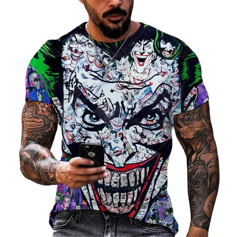 Herren Fashion Vintage Joker 3D T-Shirt Rundhals Unisex Sommer Streetwear