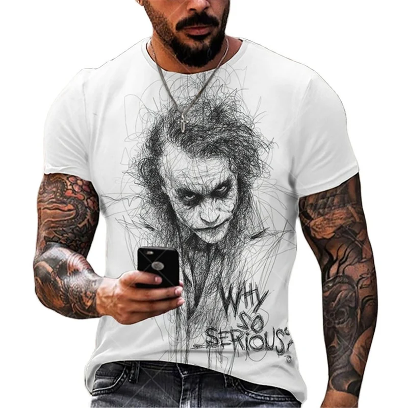 Herren Fashion Vintage Joker 3D T-Shirt Rundhals Unisex Sommer Streetwear