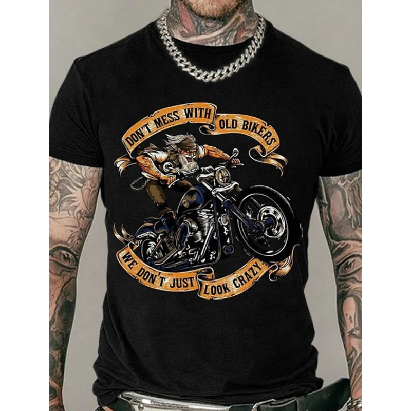 Herren Fashion Vintage Biker 3D T-Shirt Rundhals Unisex Sommer Streetwear