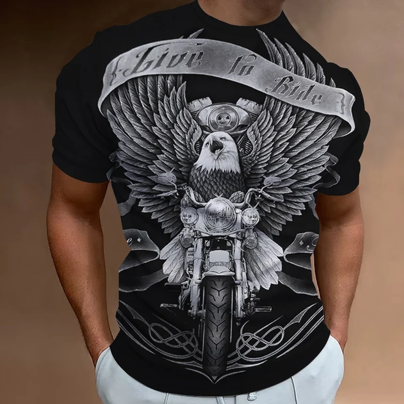 Herren Fashion Vintage Biker 3D T-Shirt Rundhals Unisex Sommer Streetwear