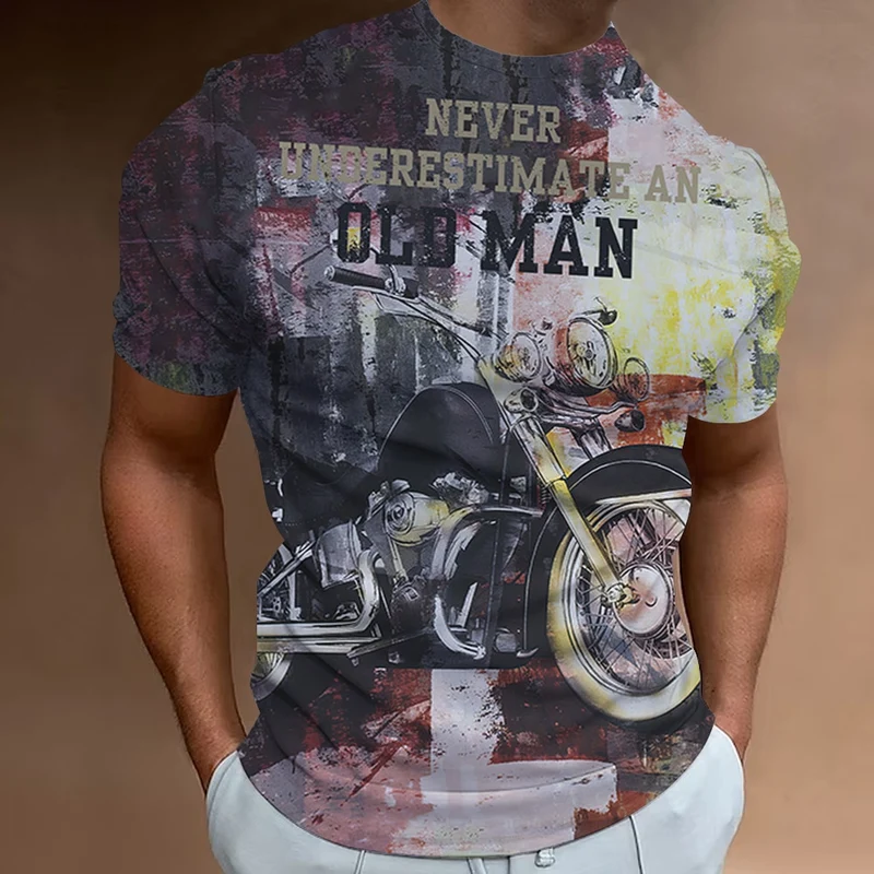 Herren Fashion Vintage Biker 3D T-Shirt Rundhals Unisex Sommer Streetwear