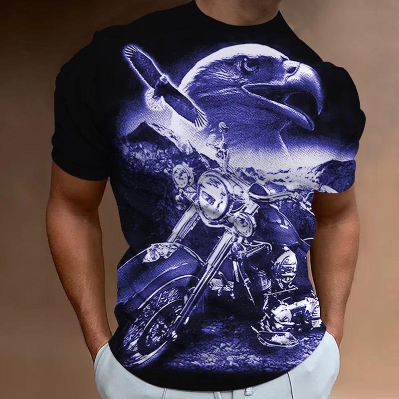 Herren Fashion Vintage Biker 3D T-Shirt Rundhals Unisex Sommer Streetwear