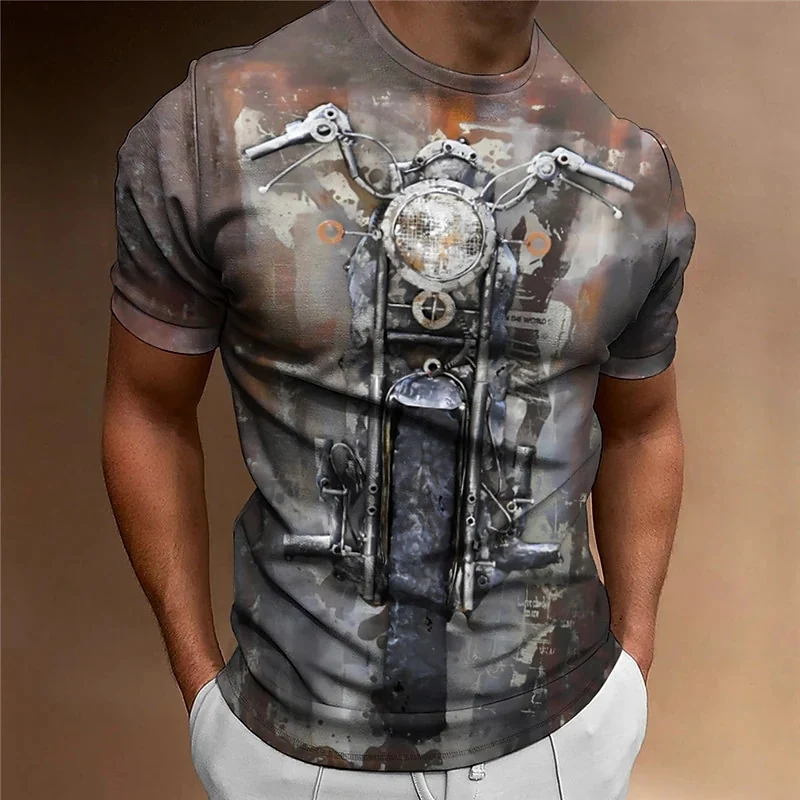 Herren Fashion Vintage Biker 3D T-Shirt Rundhals Unisex Sommer Streetwear