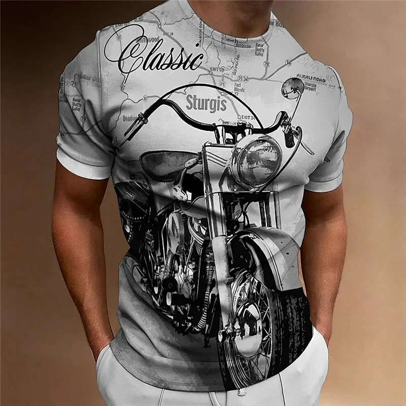 Herren Fashion Vintage Biker 3D T-Shirt Rundhals Unisex Sommer Streetwear