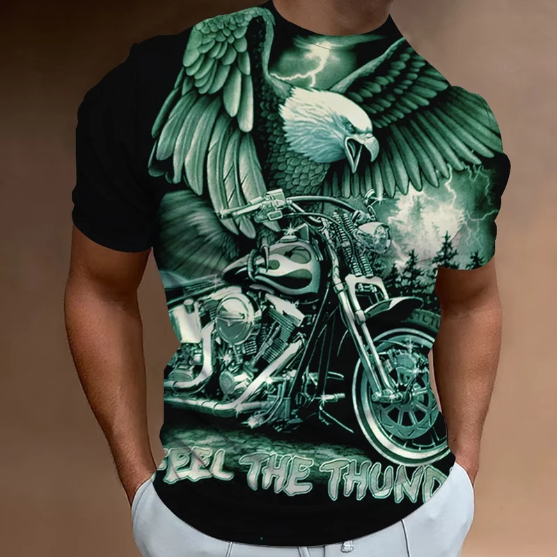 Herren Fashion Vintage Biker 3D T-Shirt Rundhals Unisex Sommer Streetwear