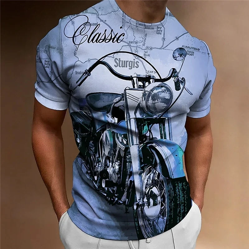 Herren Fashion Vintage Biker 3D T-Shirt Rundhals Unisex Sommer Streetwear