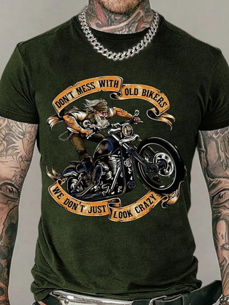 Herren Fashion Vintage Biker 3D T-Shirt Rundhals Unisex Sommer Streetwear