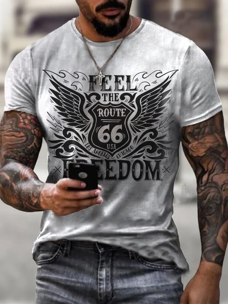 Herren Fashion Vintage Biker 3D T-Shirt Rundhals Unisex Sommer Streetwear