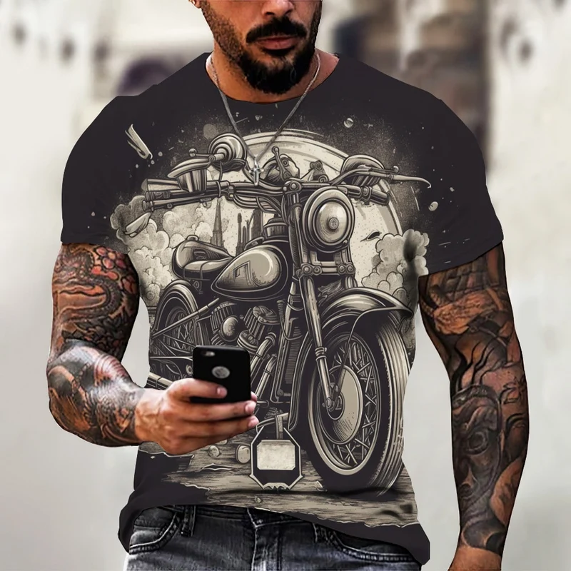 Herren Fashion Vintage Biker 3D T-Shirt Rundhals Unisex Sommer Streetwear