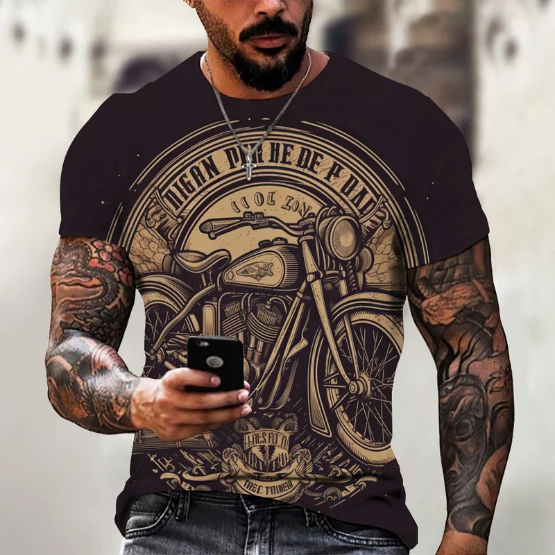 Herren Fashion Vintage Biker 3D T-Shirt Rundhals Unisex Sommer Streetwear