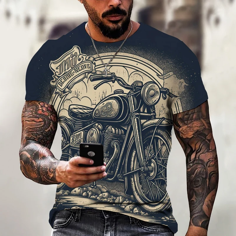 Herren Fashion Vintage Biker 3D T-Shirt Rundhals Unisex Sommer Streetwear