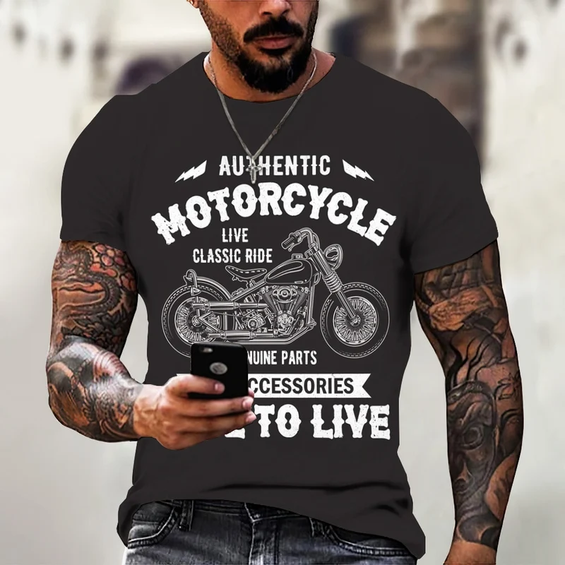 Herren Fashion Vintage Biker 3D T-Shirt Rundhals Unisex Sommer Streetwear