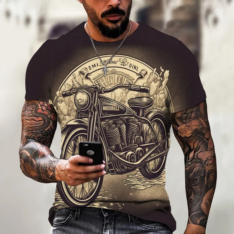 Herren Fashion Vintage Biker 3D T-Shirt Rundhals Unisex Sommer Streetwear