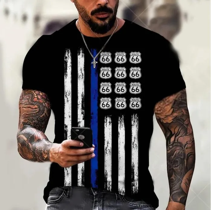 Herren Route 66 3D Kurzarm T-Shirt Rundhals Unisex Sommer Streetwear