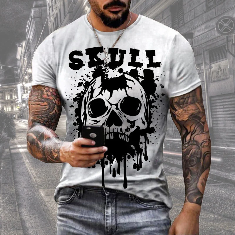 Fashion Herren Horror Skull 3D T-Shirt Rundhals Unisex Sommer Streetwear