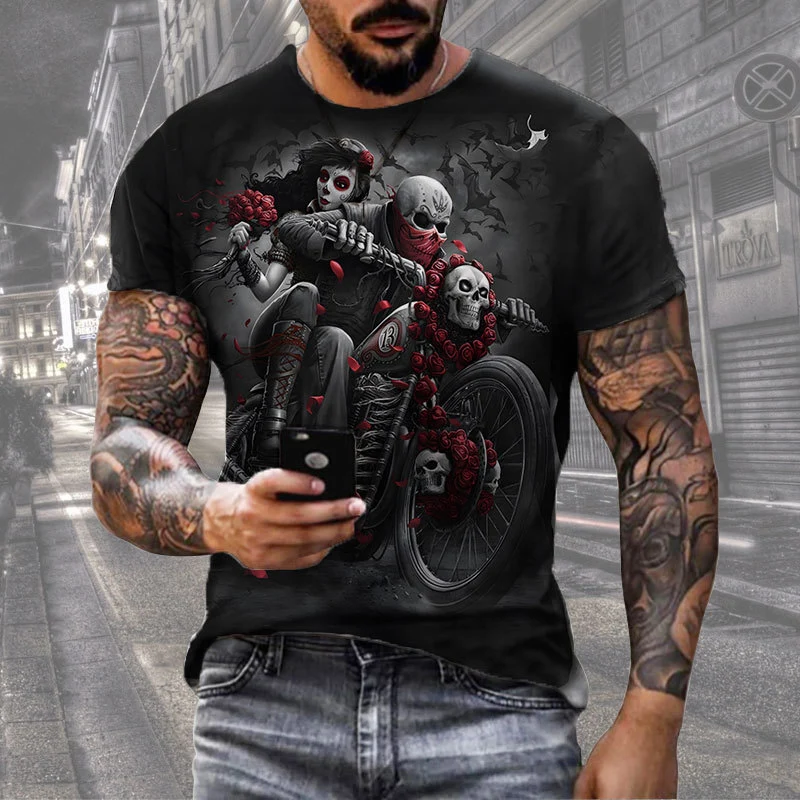 Fashion Herren Horror Skull 3D T-Shirt Rundhals Unisex Sommer Streetwear