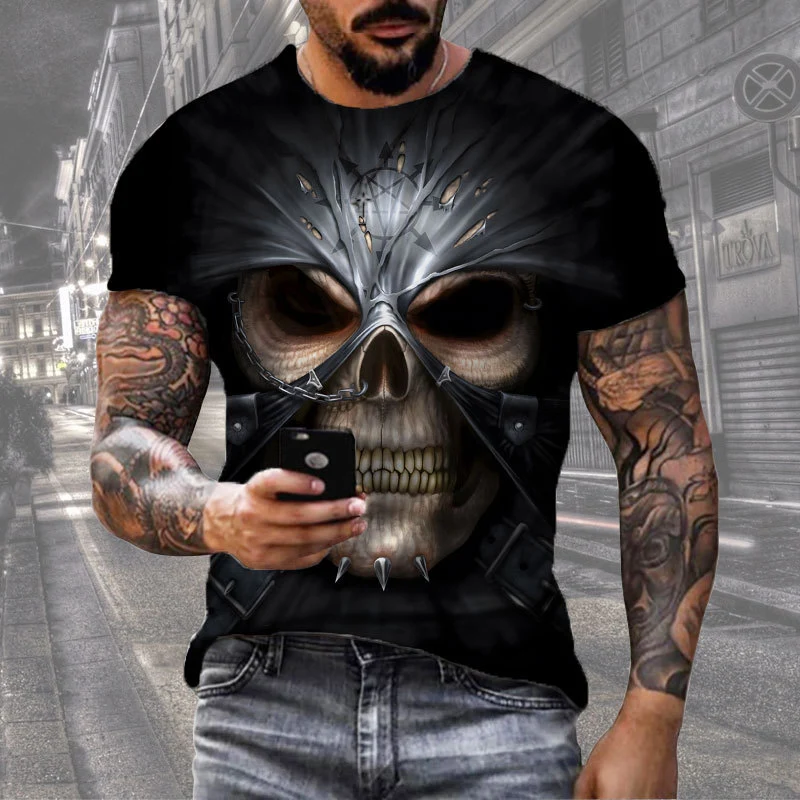 Fashion Herren Horror Skull 3D T-Shirt Rundhals Unisex Sommer Streetwear