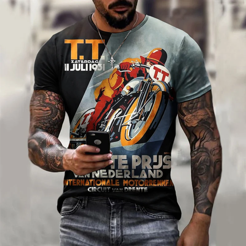 Herren Fashion Vintage 3D T-Shirt Rundhals Unisex Sommer Streetwear