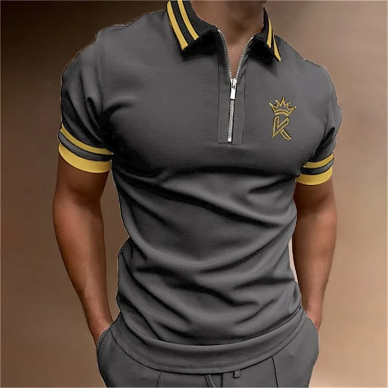 Herren Poloshirt POLO Shirt Zip Kontrast Kragen Kurzarm Slim Fit Hemd Polohemd