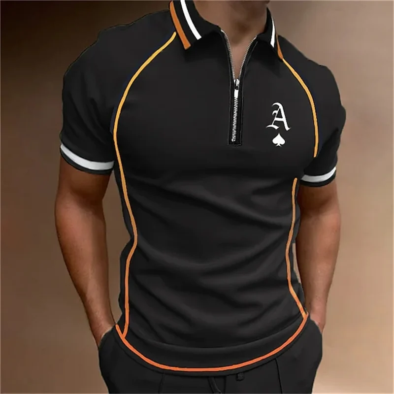 Herren Poloshirt POLO Shirt Zip Kontrast Kragen Kurzarm Slim Fit Hemd Polohemd