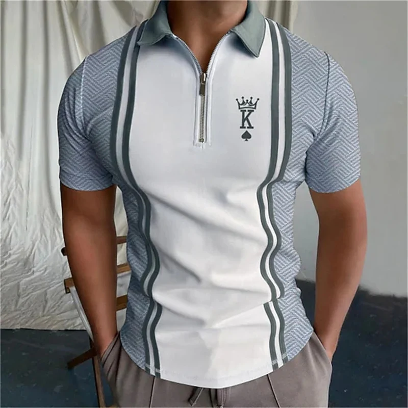 Herren Poloshirt POLO Shirt Zip Kontrast Kragen Kurzarm Slim Fit Hemd Polohemd