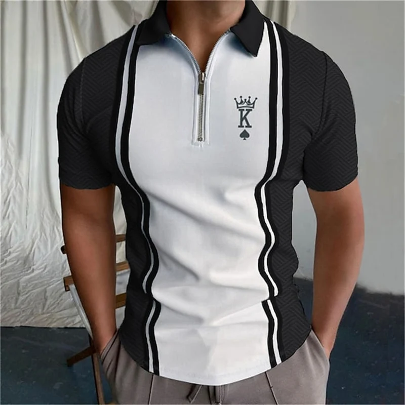 Herren Poloshirt POLO Shirt Zip Kontrast Kragen Kurzarm Slim Fit Hemd Polohemd