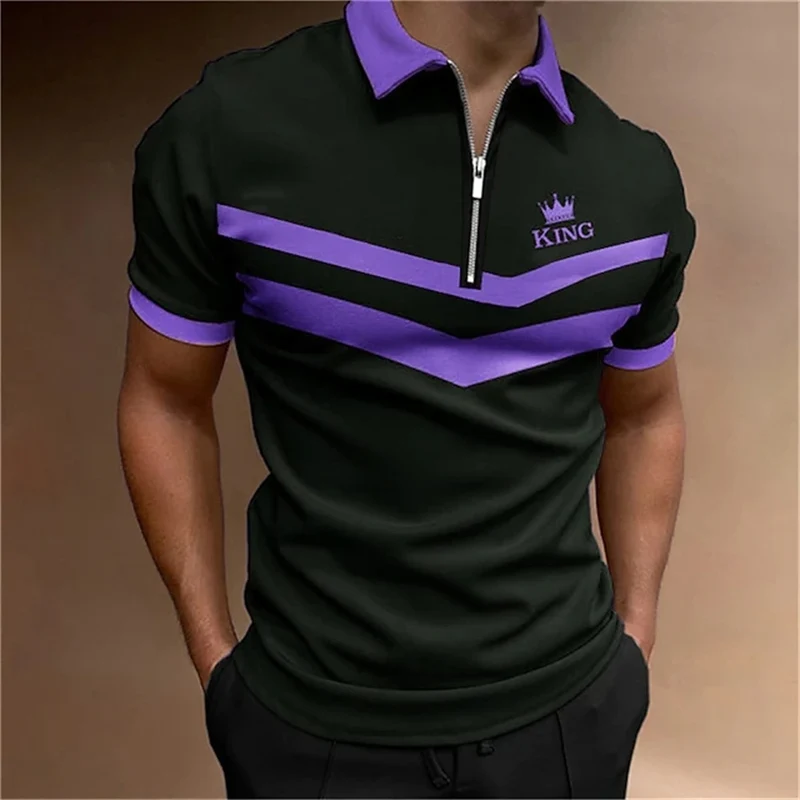 Herren Poloshirt POLO Shirt Zip Kontrast Kragen Kurzarm Slim Fit Hemd Polohemd
