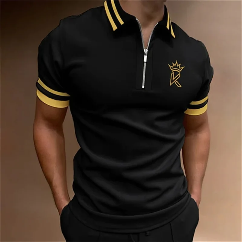 Herren Poloshirt POLO Shirt Zip Kontrast Kragen Kurzarm Slim Fit Hemd Polohemd