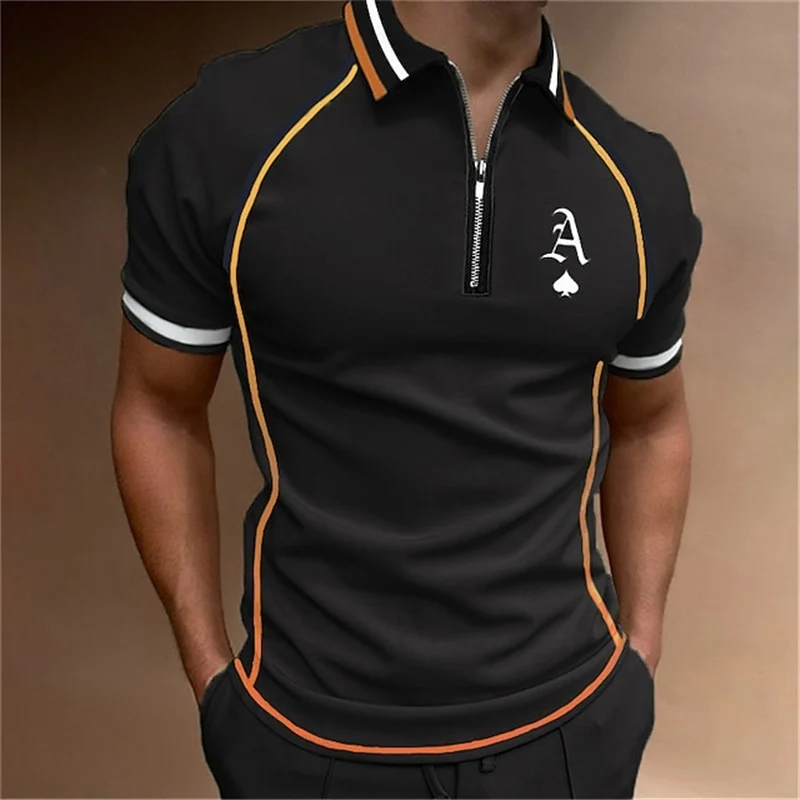 Herren Poloshirt POLO Shirt Zip Kontrast Kragen Kurzarm Slim Fit Hemd Polohemd