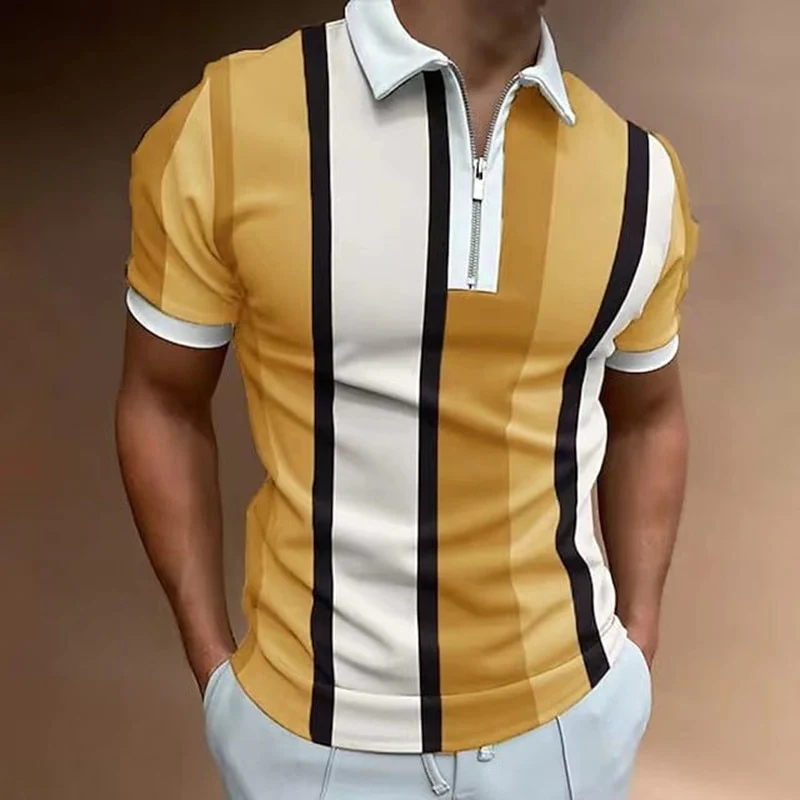 Herren Poloshirt POLO Shirt Zip Kontrast Kragen Kurzarm Slim Fit Hemd Polohemd