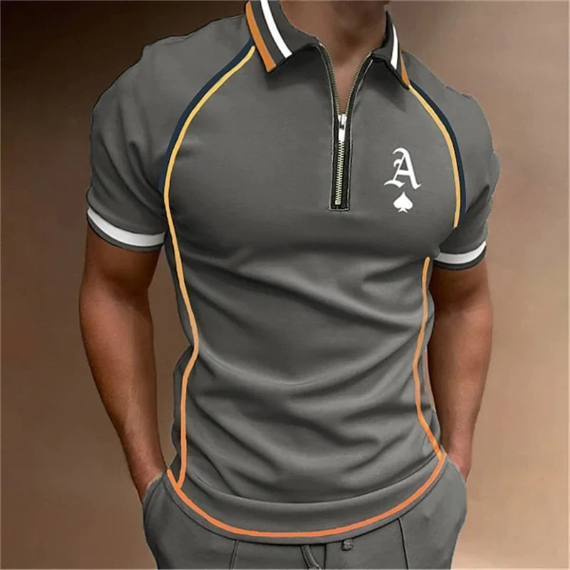 Herren Poloshirt POLO Shirt Zip Kontrast Kragen Kurzarm Slim Fit Hemd Polohemd