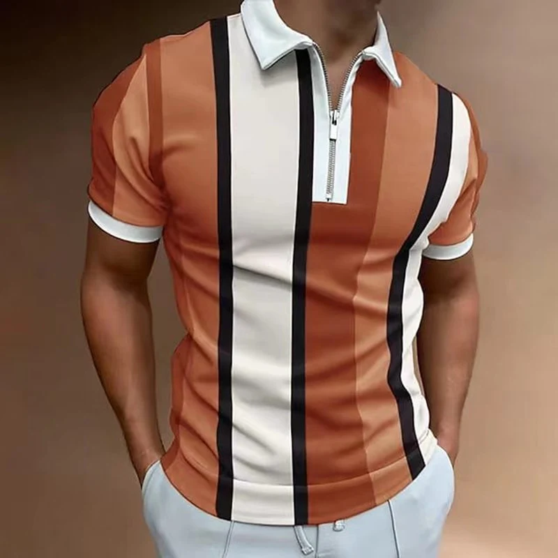 Herren Poloshirt POLO Shirt Zip Kontrast Kragen Kurzarm Slim Fit Hemd Polohemd